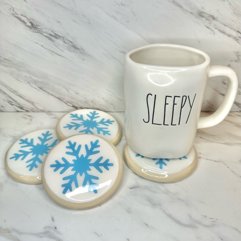 Snowflake Sugar Cookie Coasters - Handmade – Set of 4 - Picture 2 of 9